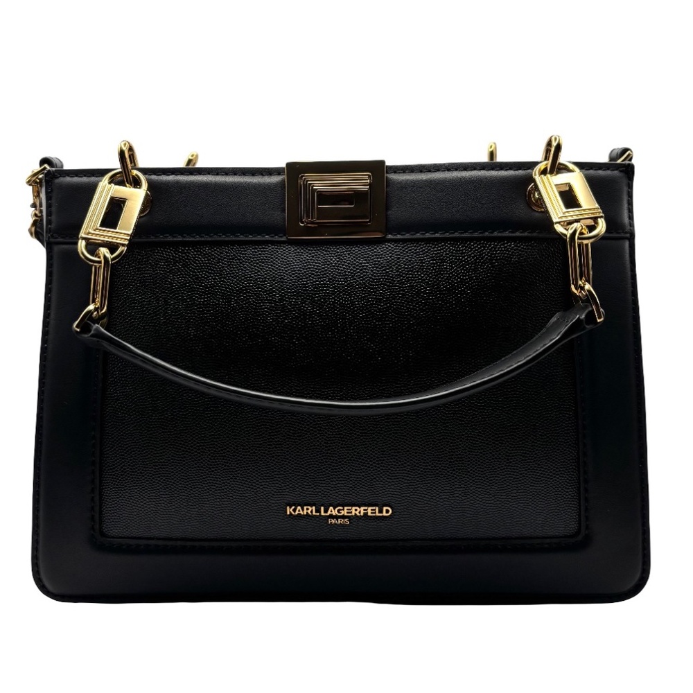 Karl Lagerfeld Paris Black Leather Satchel – Gold Hardware